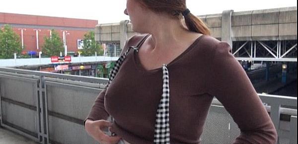  Helen flashes her big tits and fucked in the bus station